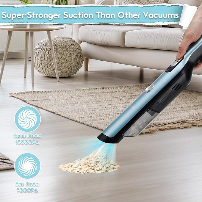 Handheld Cordless Vacuum Cleaner, Portable Car Vacuum with 18KPa Suction Power, Quick-Charge Hand Vac with LED Headlight & Storage Dock for Home Office Desk Keyboards Pet Hair, Blue