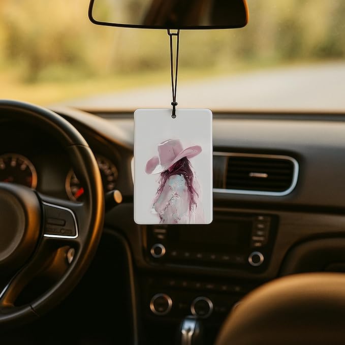 Pink Western Cowgirl Car Air Freshener 4 Pcs, Retro Coquette Pink Bow Cowgirl Boots Horse Air Freshener Hanging for Cars Books Closet Drawer, Cute Girly Car Accessories for Women Girls