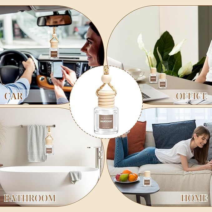 AROIC 6 Pack Car Air Freshener, Mahogany Premium Woody Car Air Freshener Diffuser Fragrance, Hanging Essential Oil Diffuser for Auto Interior Decor, Long Lasting Natural Scent Car Accessories Unisex