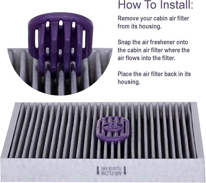 Pureflow Cabin Filter Air Freshener with Odor Eliminator – Fits on Most Car, Truck, and SUV Cabin Air Filters - Lavender (1 Pack)
