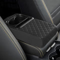 Car Center Console Armrest Pillow, 13.19"×7.87" Leather Car Arm Rest Cover, Memory Foam Auto Armrest Cushion with Cup Holder Phone Slot, Universal Vehicle Middle Console Cushion Pad (Black)