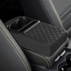 Car Center Console Armrest Pillow, 13.19"×7.87" Leather Car Arm Rest Cover, Memory Foam Auto Armrest Cushion with Cup Holder Phone Slot, Universal Vehicle Middle Console Cushion Pad (Black)