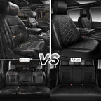 CAR PASS Nappa Leather Waterproof Car Seat Covers Full Set, 3D Foam 5 Seat Covers Full Set with Rhomb, Comfort Universal Fit for Most SUV Truck Sedan, Airbag Compatible, 5 Seats Leatherette All Black