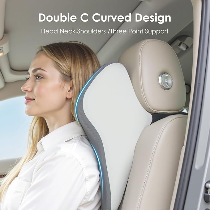 FLORICH Upgraded 3-in-1 Memory Foam Car Seat Cushion Set with Lumbar Support & Neck Pillow, Washable Driving Seat Cushion for Back & Sciatica Pain Relief, Non-Slip Seat Cushion for Car, Office-Gray