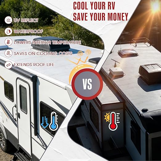 RV Roof Coating - Professional Flexible Waterproof Camper Roof Sealant Solar Reflective White Paint for Rubber EPDM TPO Fiberglass Aluminum Camper, Trailer, RV Repair (1 Gallon)