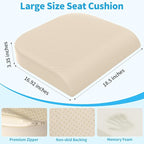 XLarge Seat Cushion, Memory Foam Cushion for Long Sitting Hours on Office Chair, Home & Car, Non-Slip Chair Pad for Relieving Back & Sciatica & Hip & Coccyx Pain (Khaki)