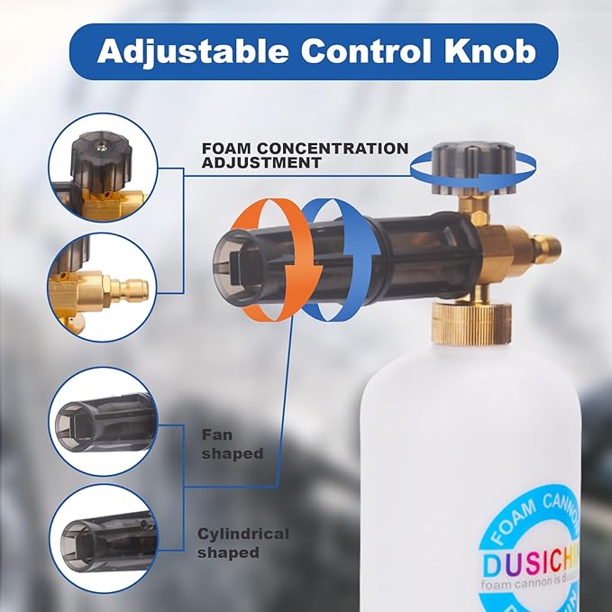 DUSICHIN Foam Cannon Snow Lance Pressure Washer Nozzle Tips Holder Container Base, 5 Power Washer Sprayer Nozzles 1/4" Quick Connect Soap Cannon 3000PSI Jet Wash DUS3001