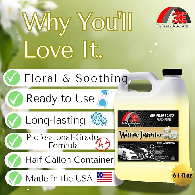 3E Car Air Freshener Concentrate – 64 oz – Professional Automotive Fragrance – Multiple Scents (Jasmine)