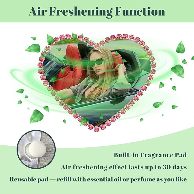 Personalized Car Air Freshener with Photo – Custom Rhinestone Vent Clip & Heart-Shaped Acrylic Picture Frame for Car Interior Decoration Accessories (Red, One Size)