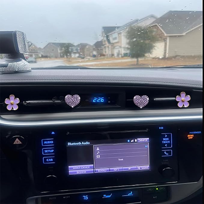 4PCS Car Air Vent Clips with Fragrance Pads, Cute Flower Car Air Fresheners Vents Clips Diamond Vent Clip Auto Interior Decor Charm Bling Auto Accessories Decoration for Women (Purple)