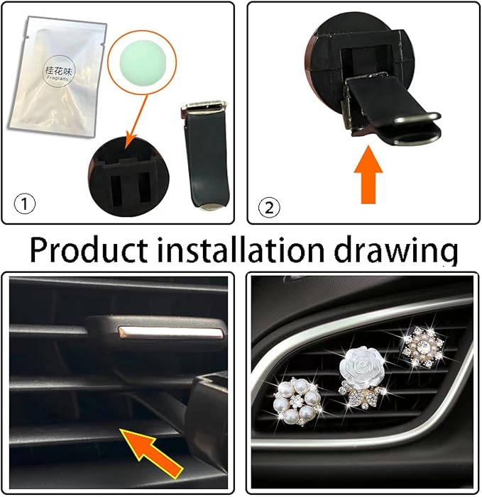 Bling Daisy 3-Pc Air Vent Clips: Flower Car Air Fresheners, Diamond Car Decor