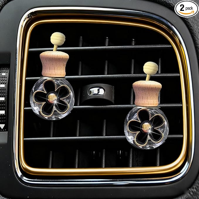 Daisy Bottle Car Air Freshener Clips, 2 Pcs Cute Daisy Car Air Vent Clip, Coquette Auto Air Conditioning Outlet Diffuser Perfume Clips, Interior Decoration (Black, one size)
