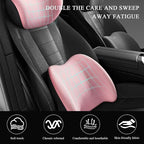 Car Headrest & Lumbar Support Cushion, Ergonomic Memory Foam Car Neck Back Support w/Removable Cover, Universal Breathable Lumbar Cushion Headrest Pillow with Adjusatble Strap (Pink)
