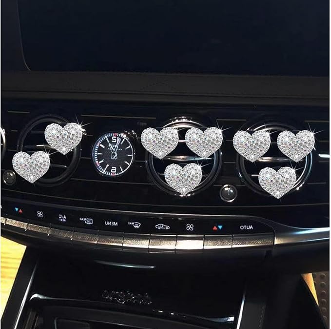 8Pcs Silver Bling Heart Air Vent Clips, Crystal Heart Air Fresheners Vent Clips Car Diffuser Vent Clip Rhinestone Car Decoration Car Interior Decor Cute Car Accessories for Women，Interior Accessories