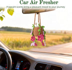 Crochet Car Air Freshener, 8 ml Empty Refillable Oil Diffuser Bottle with Hanging Crochet Red Daisies Plant & Hanging Tools, Car Rearview Mirror Diffuser for Wall Art & Home & Office Decoration