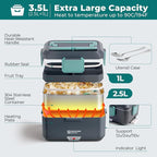Annie & Mia Design Electric Lunch Box for Adults, 100w 3.5L 2-Layer Portable Food Warmer, Dual Mode 2.5L + 1L Heated Lunch Box for Adults, Home/Car/Office/Truck Use, Lonchera Eléctrica Portátil
