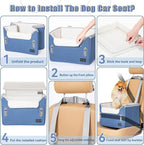PETSFIT Dog Car Seats for Small Dogs–Patented Safety Buckles–Safety Tether–Foldable Travel Dog Booster Car Seat Reduces Anxiety & Road Trips–Stable Frame, Soft Cushion, Fits Front/Back Seat(Navy Blue)