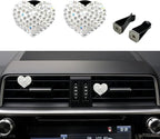 2PCS Bling Heart Air Vent Clips, Heart Shaped Crystal Air Freshener Vent Clips, Rhinestone Air Conditioning Outlet Clip, Universal Interior Decor Car Accessories for Women Girl (White)