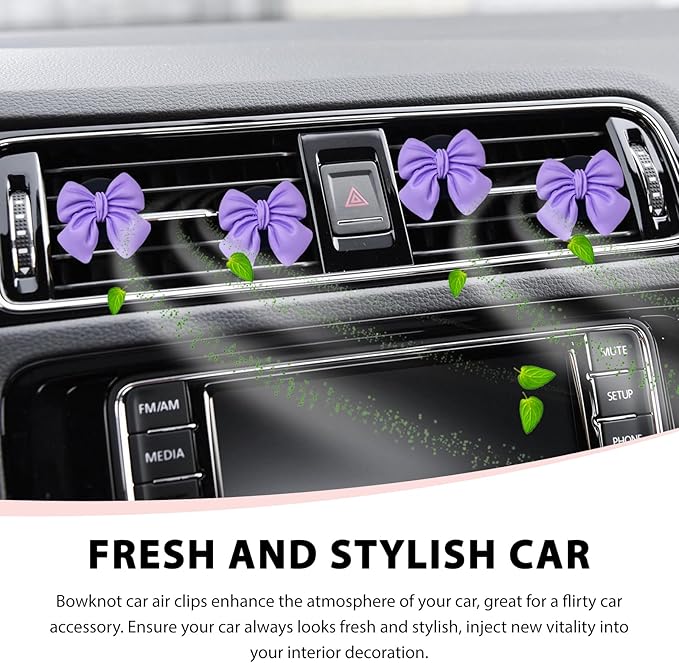 6 PCS Bow Car Air Freshener, Cute Bow Automotive Scent Air Fresheners Vent Clips, Coquette Vehicle Outlet Perfume Diffusers Interior Aesthetic Decorations for Women Girls (Purple)