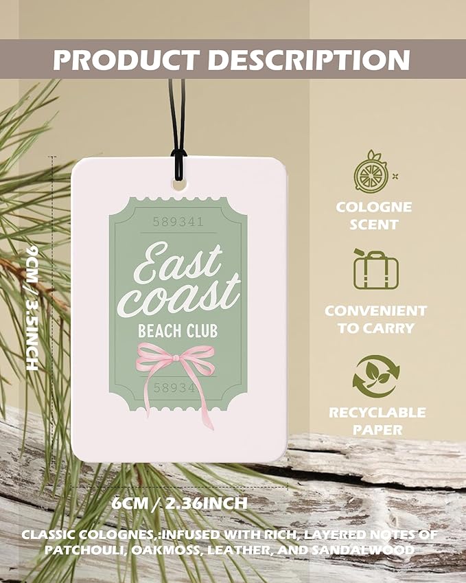 Pink Coquette Bow Cherry Disco Ball Cologne Car Air Freshener 4 Pcs, Boho Floral Beach Hanging Air Freshener for Cars Bathroom Dorm Books Decor, Pink Girly Accessories Gifts for Women Girls