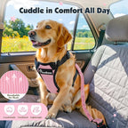 Pawaboo Dog Seat Belt Harness for Car, Dog Car Harness Seatbelt with Double Clips, Adjustable Breathable Pet Vest & Dogs Safety Tether with Elastic Bungee for Small Medium Large Pet, S, Pink + Black