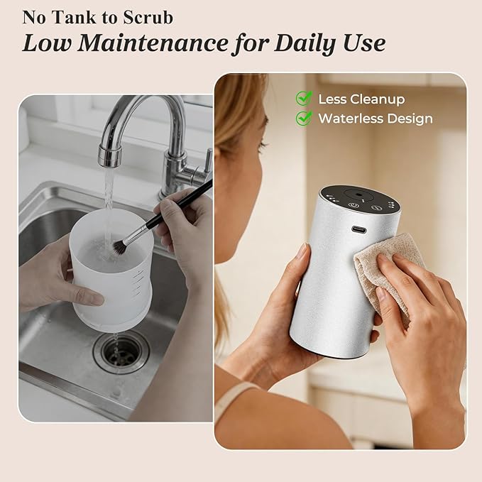 URPOWER Waterless Essential Oil Diffuser: No Water Needed Battery Operated Scent Diffuser - Cordless & Mini Essential Oil Machine Aluminum for Car Home Office(Silver)