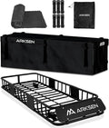 ARKSEN Skinny Roof Rack 64"x23"x6" Cargo Carrier with Waterproof Bag & Anti-Slip Mat, Heavy Duty Weather Resistant Top Mount Cargo Basket, Luggage Camping Gear Storage for Car, Truck or SUV Transport