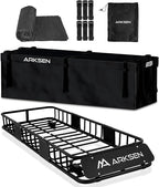 ARKSEN Skinny Roof Rack 64"x23"x6" Cargo Carrier with Waterproof Bag & Anti-Slip Mat, Heavy Duty Weather Resistant Top Mount Cargo Basket, Luggage Camping Gear Storage for Car, Truck or SUV Transport