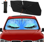 Socira Gorgeous Eyelash Car Windshield Sunshade Umbrella Foldable Visor Umbrella Sun Shade Cover Sunshade Front Window Cover Car Accessories Blocks Uv Rays (57" X 30")