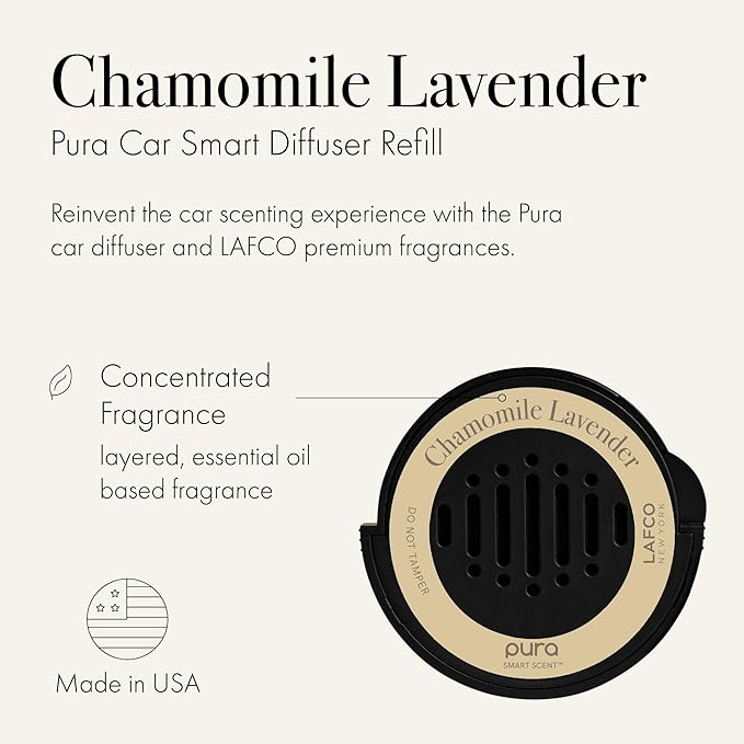 LAFCO New York Pura Car Smart Diffuser Refill, Chamomile Lavender - 30-Day Scent - Free of Parabens & Phthalates - Cruelty Free