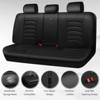 CAR PASS Leather Back Seat Cover, Universal Waterproof Bench Rear Seat Cover Zipper Split Rear Bench Protector Fit 95% Automotive Interior Covers for Cars Sedans SUVs (Rear,All Black)