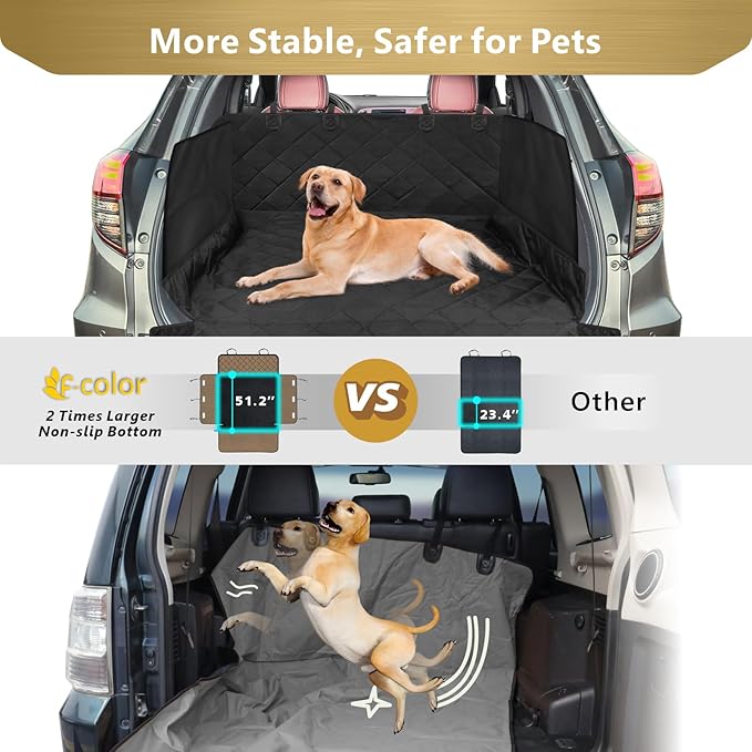 F-color SUV Cargo Liner for Dogs - Waterproof Pet Cargo Liner with Side Flaps, Comfort Dog Cargo Cover with Bumper Flap, Scratchproof Non-Slip Large for Full-Size SUVs Vans, 55 x 93 Inch, Black