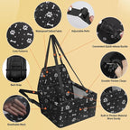 PetsHome Dog Car Seat, Foldable Dog Car Booster Seat Waterproof Breathable Oxford Travel Bag for Small to Medium Dogs, Puppies, and Pets-Pattern Black