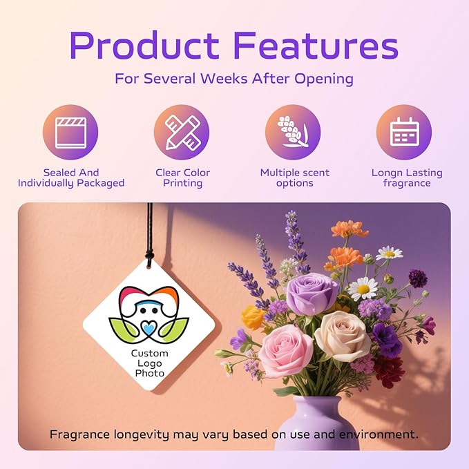 HINFKA 10-1000 Pcs Custom Air Fresheners with Picture – Personalized Double-Sided Photo or Logo Bulk Air Freshener, Customized Gifts for Corporate and Business Branding