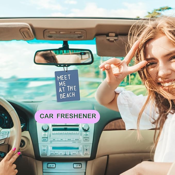 Cute Preppy Beach Car Air Freshener, Pink and Blue Coastal Seashell Starfish Beachy Air Freshener Hanging 3 Pcs for Cars Closet Drawer or Books, Girly Beach Car Accessories Mirror Decor for Women