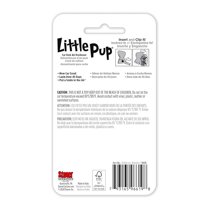 Little Pup 96619 New Car Scent Car Air Freshener Clip Provides Long-Lasting Freshness in a Compact Design, Fights Odors for up to 45 Days, Cute Car Odor Eliminator, Non-Toxic, Pack of 1