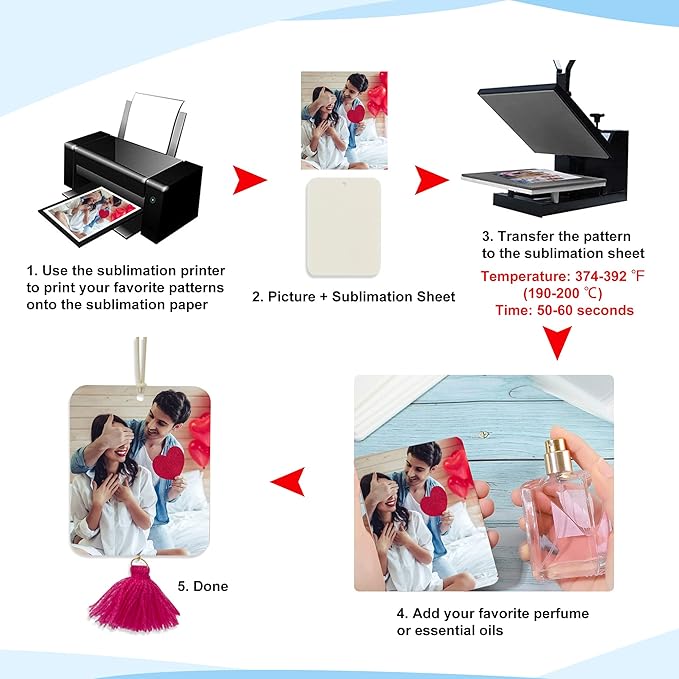 Temlum 40 Pcs Sublimation Air Freshener Blanks with 40 Pcs Tassels, Elastic Rope, Clear Bag, Sublimation Blanks Products DIY Air Freshener for Car, Home Hanging Decoration Sublimation Accessories