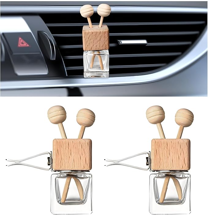 2PCS Car Diffuser Air Freshener Bottle, Refillable Empty Glass Perfume Bottles with Vent Clip, Universal Essential Oil Diffuser for Most Vehicles, Interior Car Accessories (2PCS)