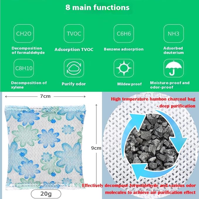 15Pack Natural Activated Bamboo Charcoal Home or Car Odor Absorber Air Purifying Bag; Car Air Freshener; Shoe Odor Eliminator; 20g/Pack Air Freshener for Home,Cars,Closet,Basement,Pets