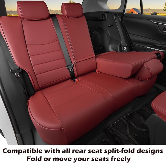 HKZ Custom Fit RAV4 Hybrid Car Seat Covers Set for 2019 2020 2021 2022 2023 2024 2025 Toyota RAV4 Hybrid Model Only LE,XLE,Limited,Woodland Edition,XLE Premium- 5 Seats Full Set Leather(Burgundy)