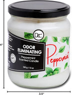 Peppermint Odor Eliminating Highly Fragranced Candle - Eliminates 95% of Pet, Smoke, Food, and Other Smells Quickly - Up to 80 Hour Burn time - 12 Ounce Premium Soy Blend