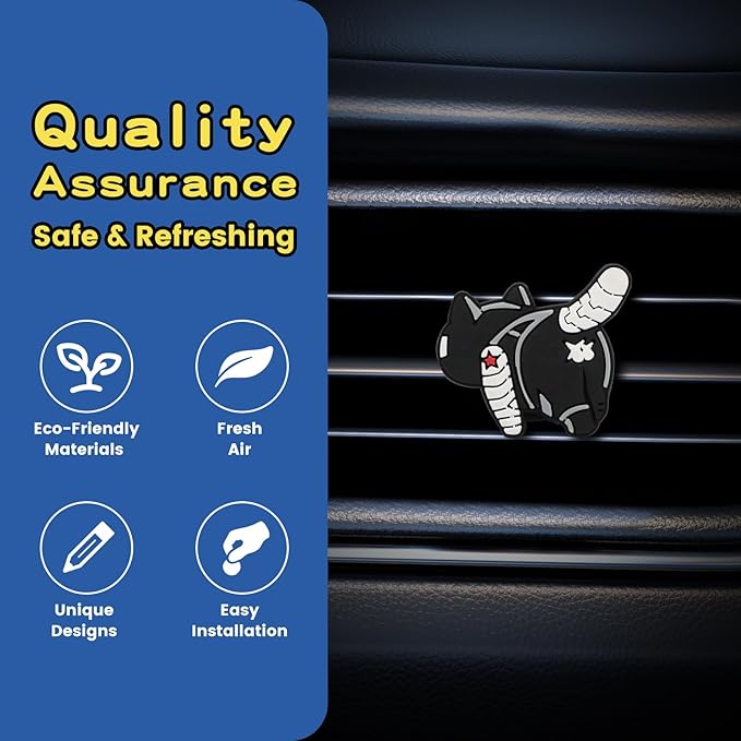 Air Vent Decoration - Cute Super Kitty Hero Decorative Vent Clip for Cars, Bedroom or Office [Collection of 6]