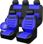 CAR PASS Leather 3D Foam Back Support Car Seat Covers Full Set Air Mesh Automotive Seat Covers, All Season Car Seat Cover Fit Automotive,SUV,Sedan,Van, Airbag Compatible Elegance(Black and Blue Royal)