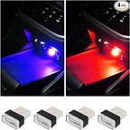 Augeny 4 PCS USB LED Car Interior Atmosphere Lamp, Plug-in USB Decor Night Light, Portable Auto Ambient Lighting Kit, Universal Vehicle Interior Accessories for Most Cars (Red & Blue)