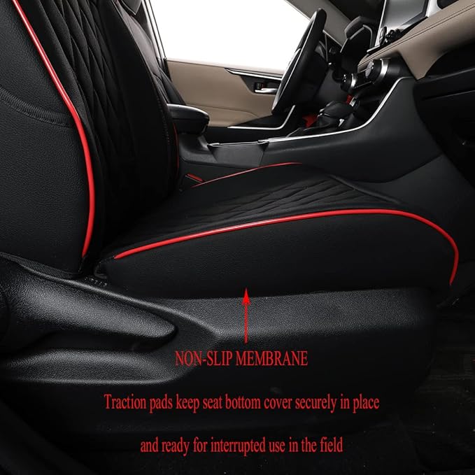 EKR Rav4 Seat Covers Custom Fit for Toyota Rav4 (Only Hybrid) 2019-2025 LE,XLE,XLE Premium,Limited,Woodland Edition, Leather Car Seat Cover Full Set for SUV,Faux Leather(Black with Red Piping)