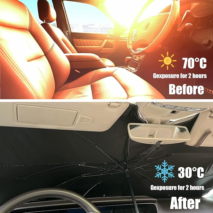 Car Windshield Sun Shade Umbrella, Reflects UV Rays and Protects Dashboard from Sun, Foldable Shade Front Windshield Car Accessories Interior (59x33.4 Inches)