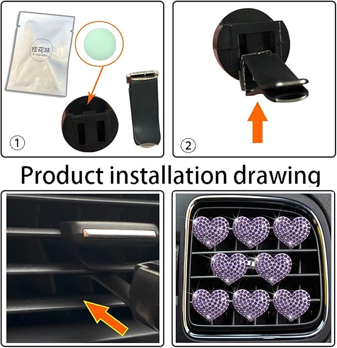 8Pcs Purple Bling Heart Air Vent Clips,Crystal Heart Cars Air Fresheners Vent Clips Cars Diffuser Rhinestone Diamond Decoration Car Interior Decor Cute Car Accessories for Women,Interior Accessories