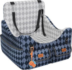 Dog Car Seat for Small/Medium Dogs up to 35lbs, 4-Pocket Storage Memory Foam Dog Booster Seat, Detachable Washable Pet Car Seat with Safety Belt, Outdoor & Indoor Use (Blue/Grey)
