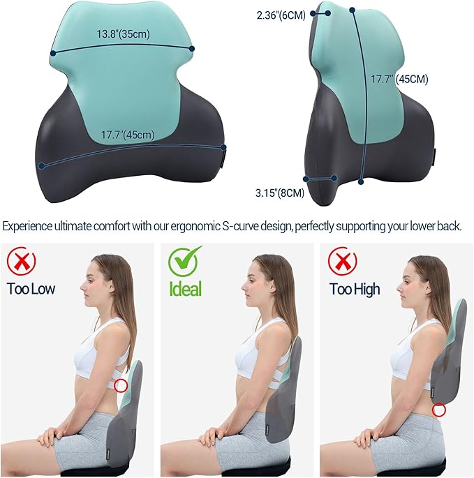 Long Back Lumbar Support Pillow - Fully Entire Back Support - Back Pain Relief and Posture Improved - Memory Foam Back Pillow Cushion for Office Chair, Gaming Chair, Recliner, Car Driving, Blue