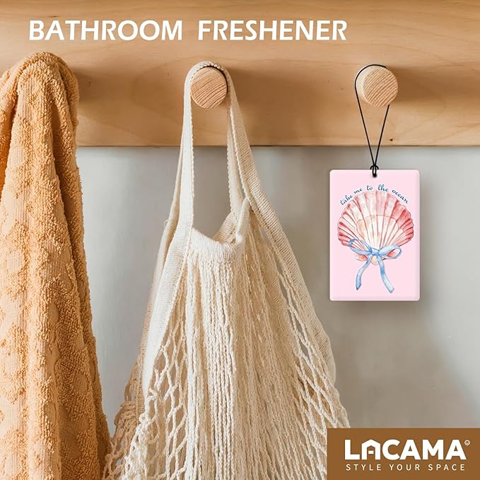 Lacama Pink Christian Beachy Car Air Freshener 3Pcs, Coquette Bow Ocean Seashell Beach Cars Scents Air Freshener for Women Girls Gifts, Preppy Girly Car Accessories Interior Mirror Decor Hanging